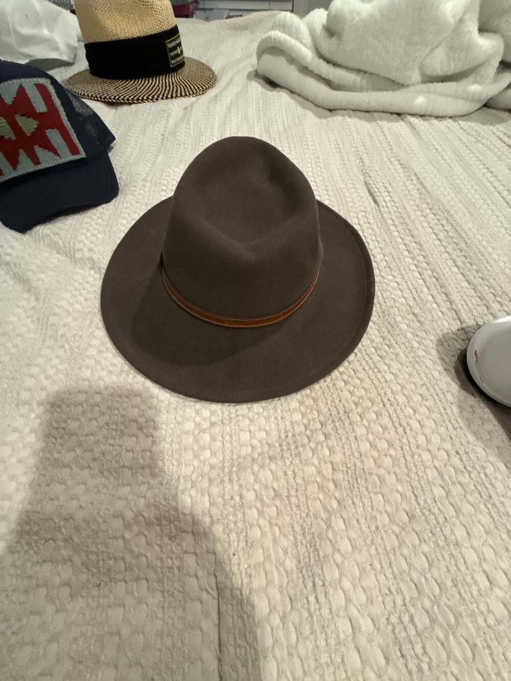 Vintage Flex Felt 100% Wool Brown Fedora Outback Hat Small USA Made - Picture 3 of 4